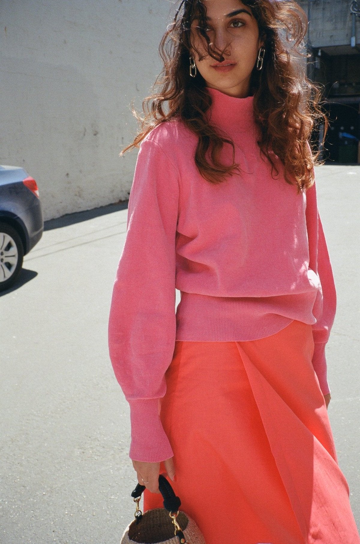 Just Female Adelet Knit Mock Neck Sweater in Rose Pink (M)