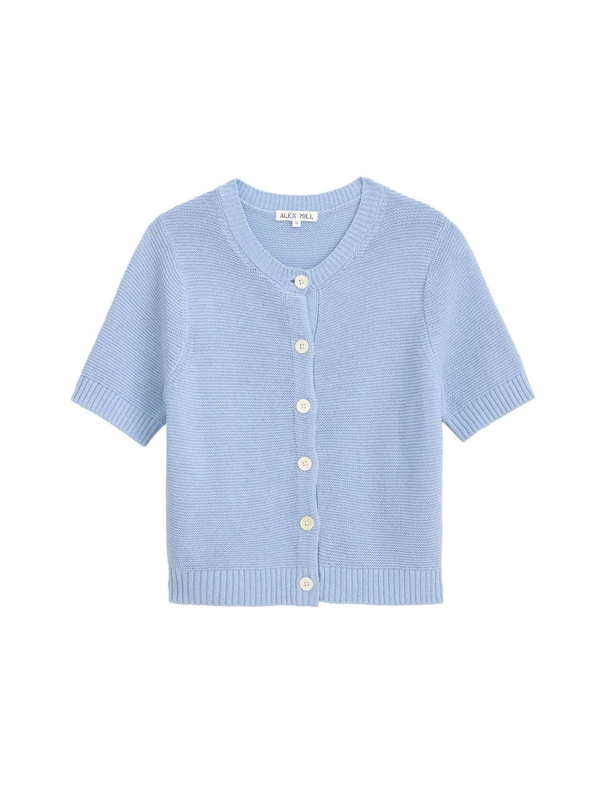 Alex Mill Elle Short Sleeve Knit Cardigan Sweater in Hydranga Blue (XL)