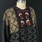 Icelandic Designs Brown & Black Floral Embroidered Wool Zip Knit Jacket Sweater (XL)