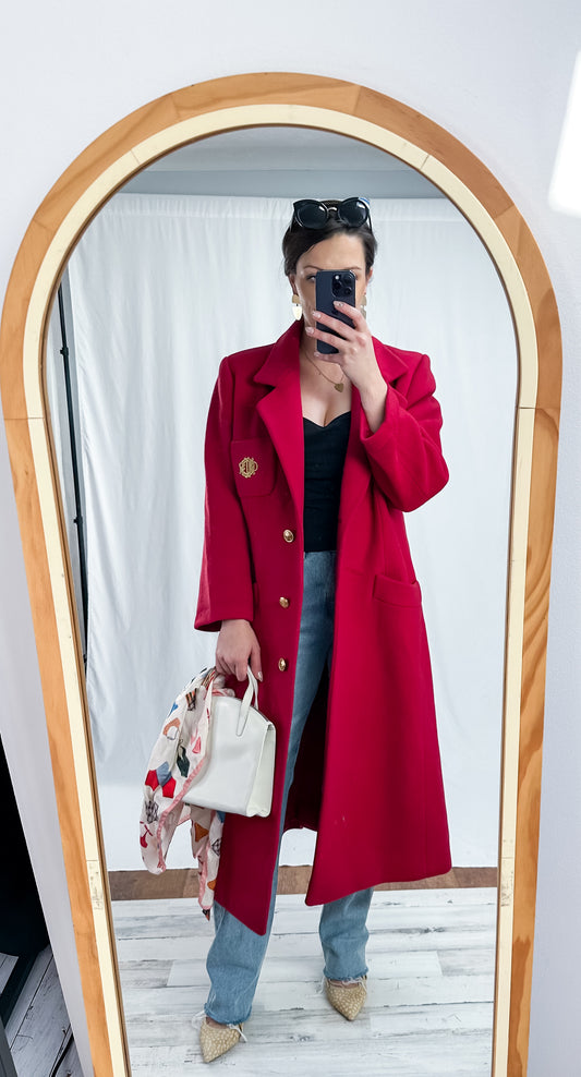 Vintage 70's Christian Dior Dark Red Wool Long Winter Coat