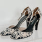 *Rare!* Vintage 2003 Chanel Black Cream D'orsay Print Round Toe Ankle Strap Heels (39)