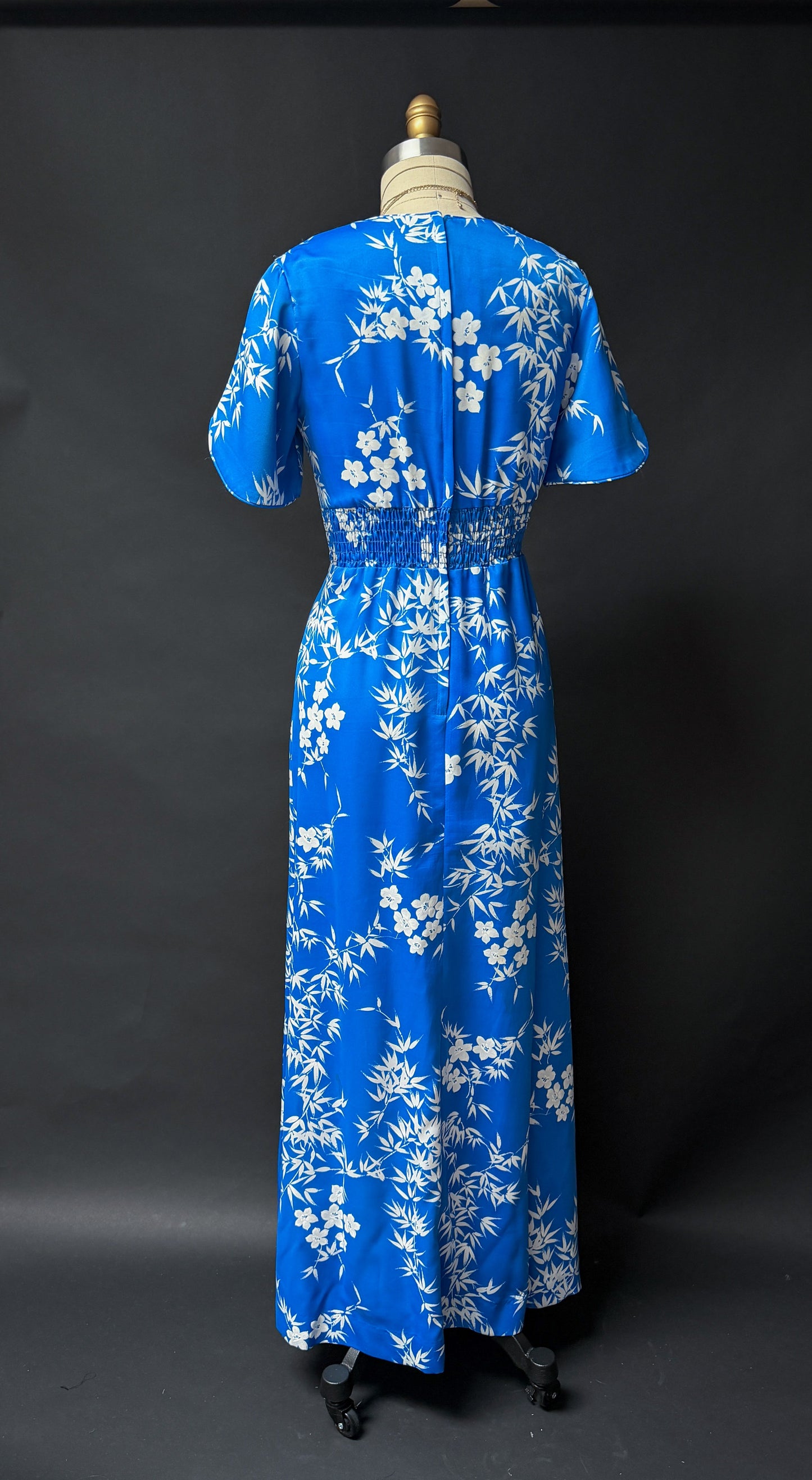 Vintage 70s Liberty House Hawaii Blue Floral Maxi Dress (M)