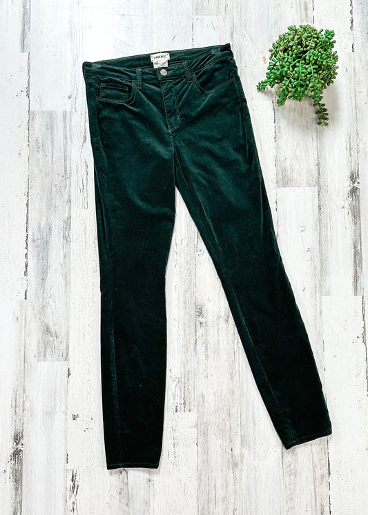 L’AGENCE Marguerite High Rise Velvet Slim Pants in Evergreen (28 or 6)