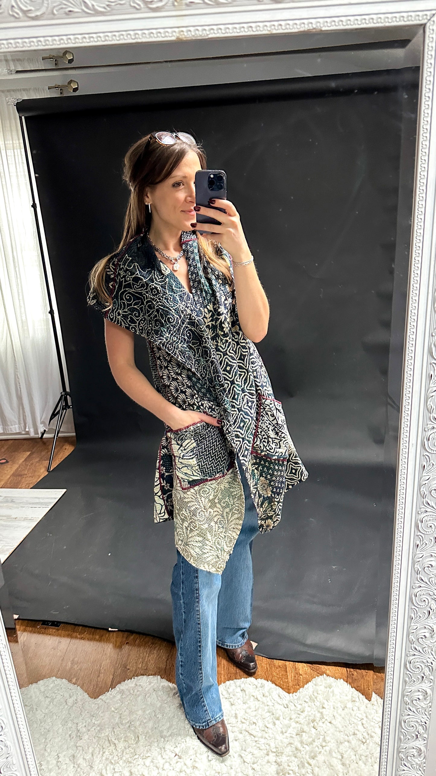 Mieko Mintz Vintage Kantha Cotton Draped Vest