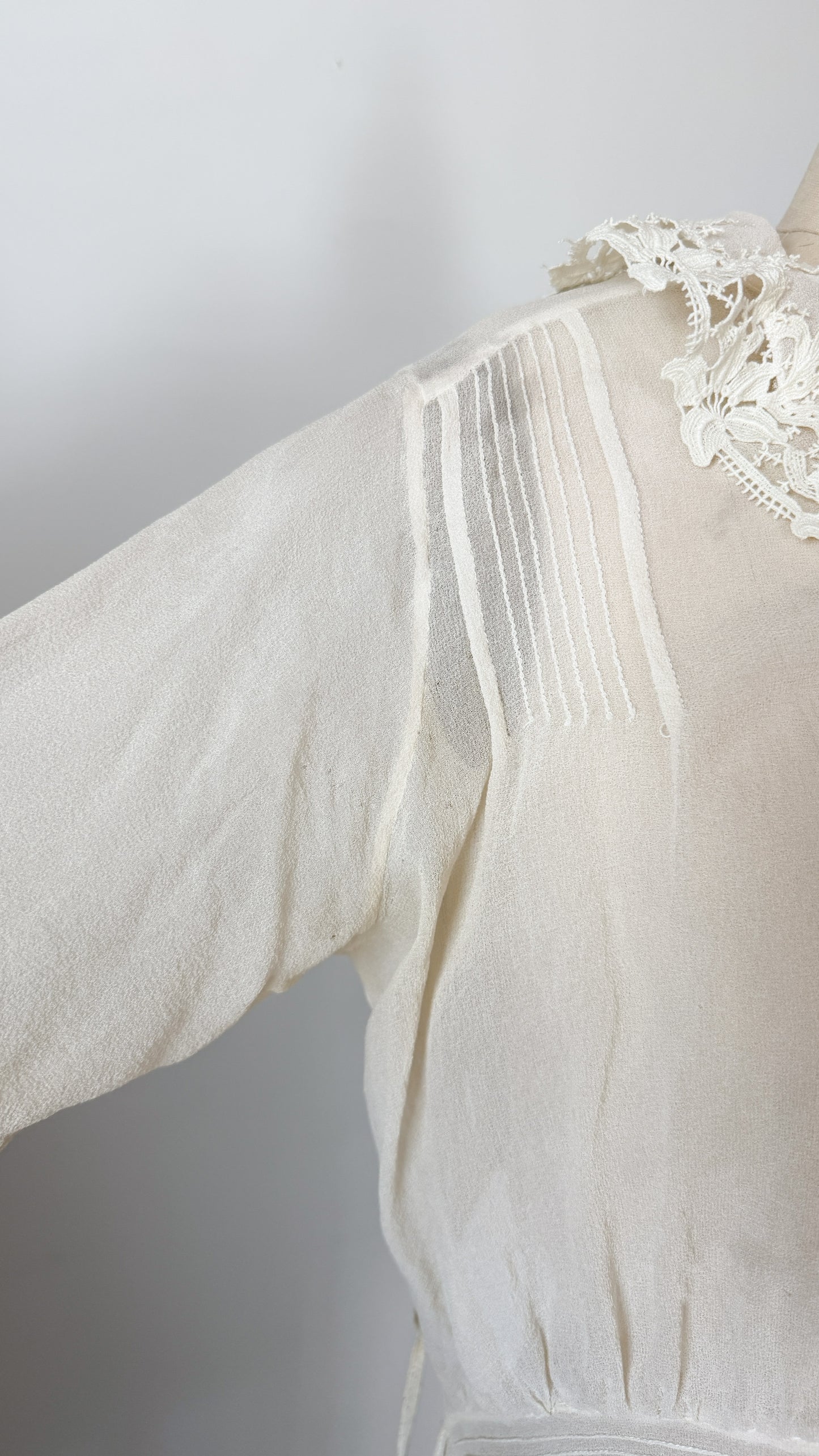 Antique Edwardian Silk Lingerie Blouse with Irish Crochet Lace  c. 1905–1915
