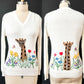 Vintage 60s/70s Cyn Les Shirlee Cream Giraffe Embroidered Knit Top (S)