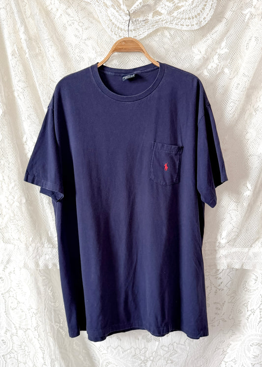 Vintage 90s Navy Crewneck Pocket T-Shirt (men's XXL)
