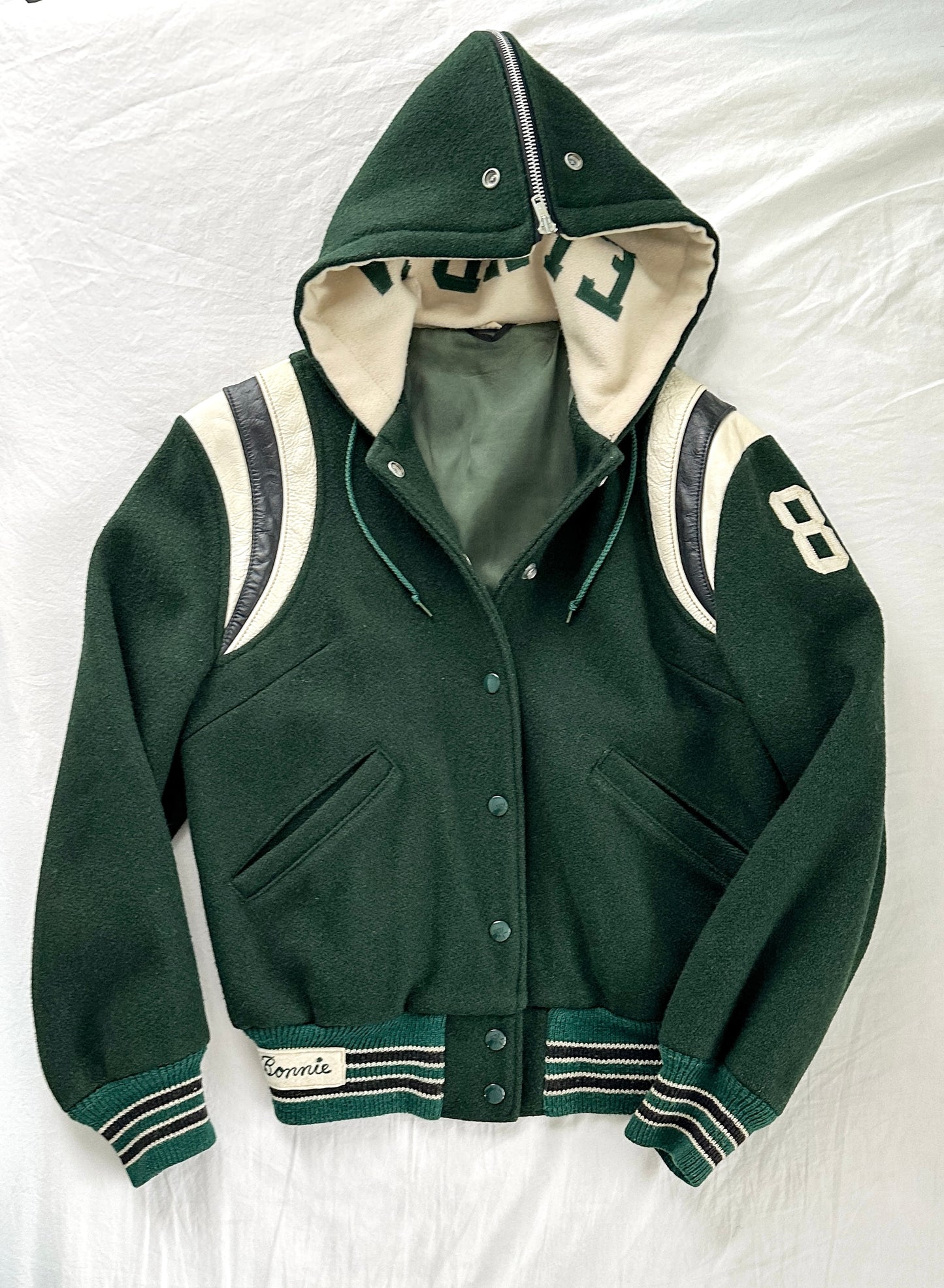 Vintage 70s Elyria Catholic Panthers Green Varsity Lettermen Jacket (S)