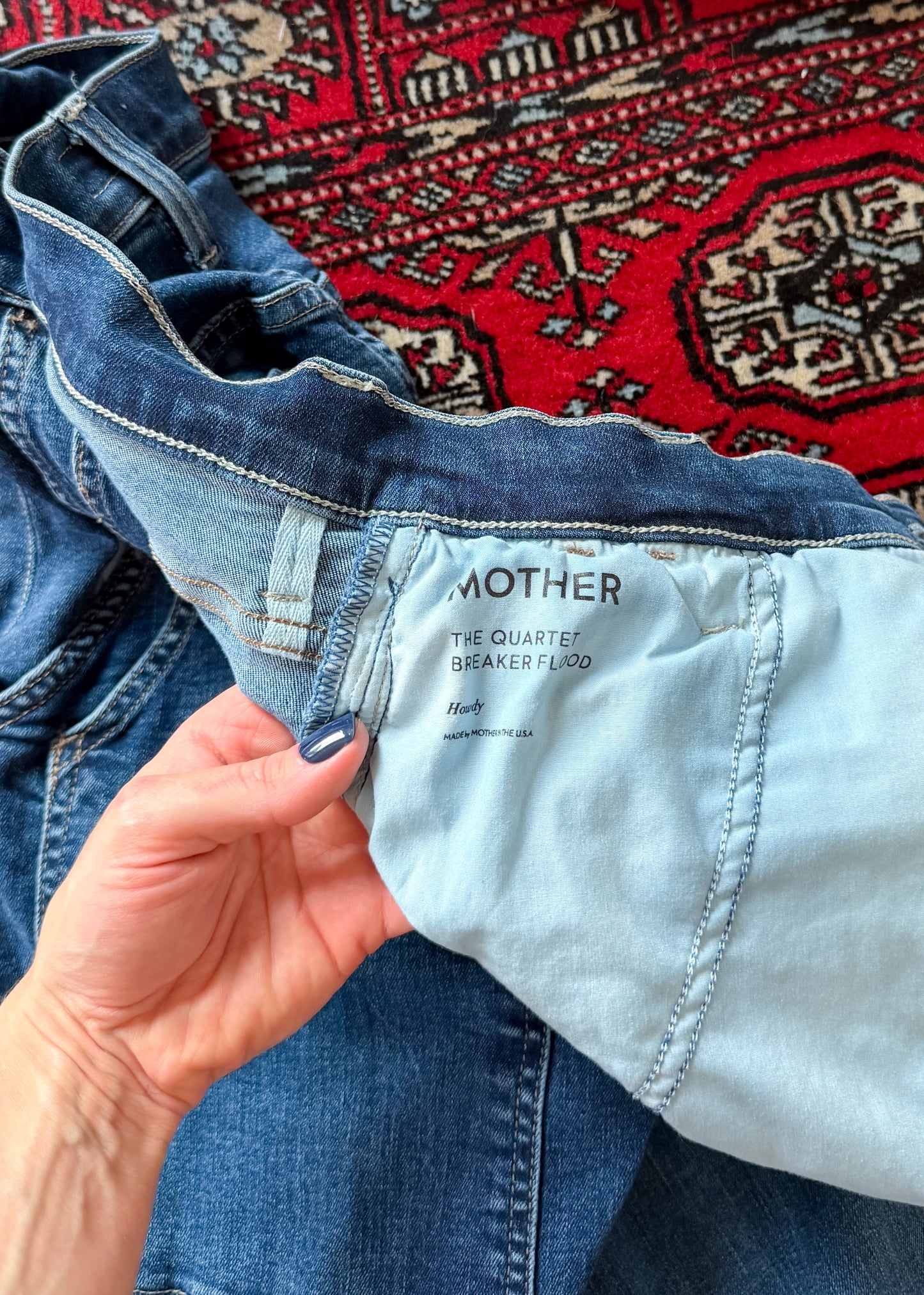 Mother The Quarter Breaker Flood Denim Jeans in Dark Wash Howdy (32)