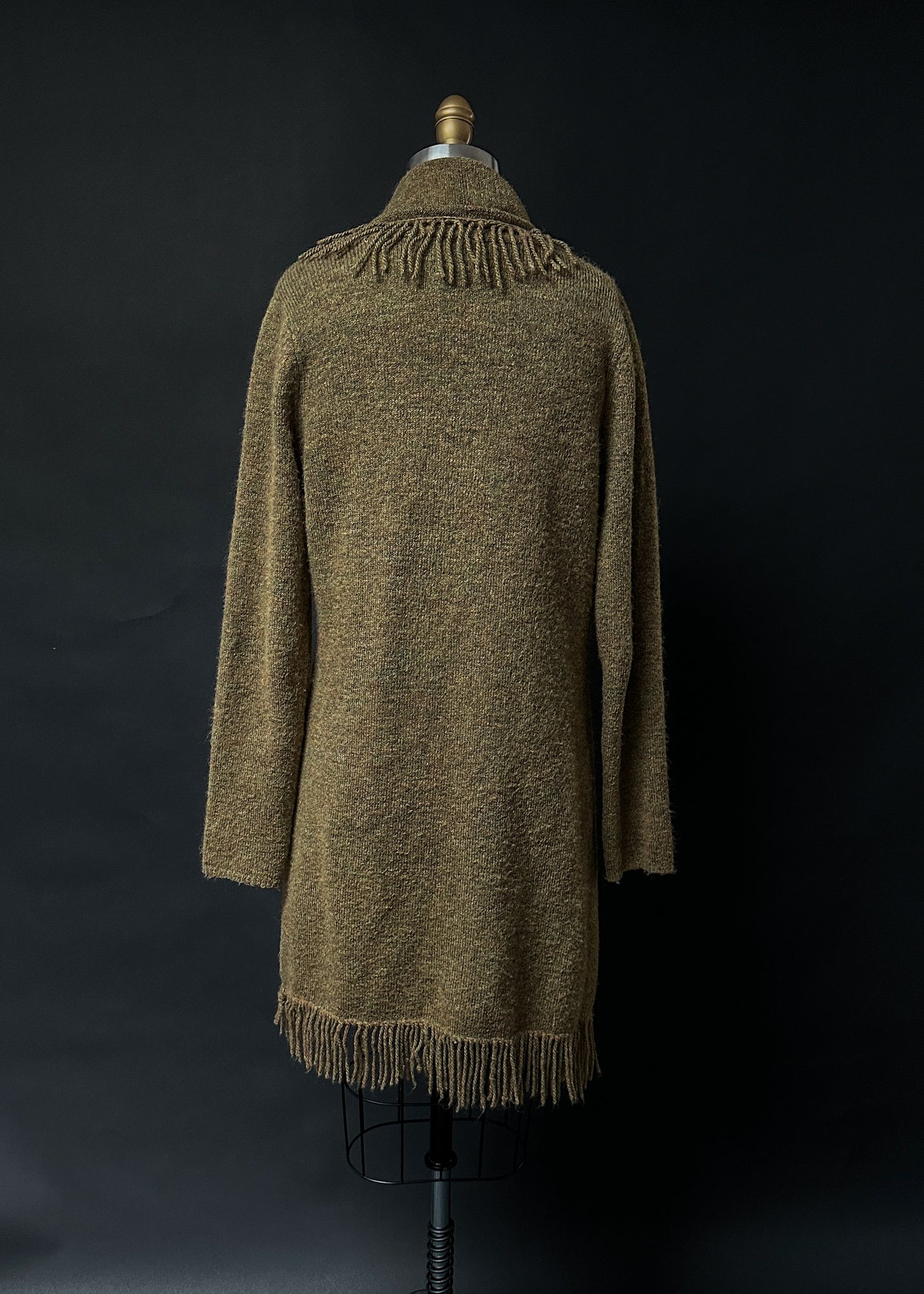 Susan Bristol Green Fringe Single Button Long Cardigan (M)