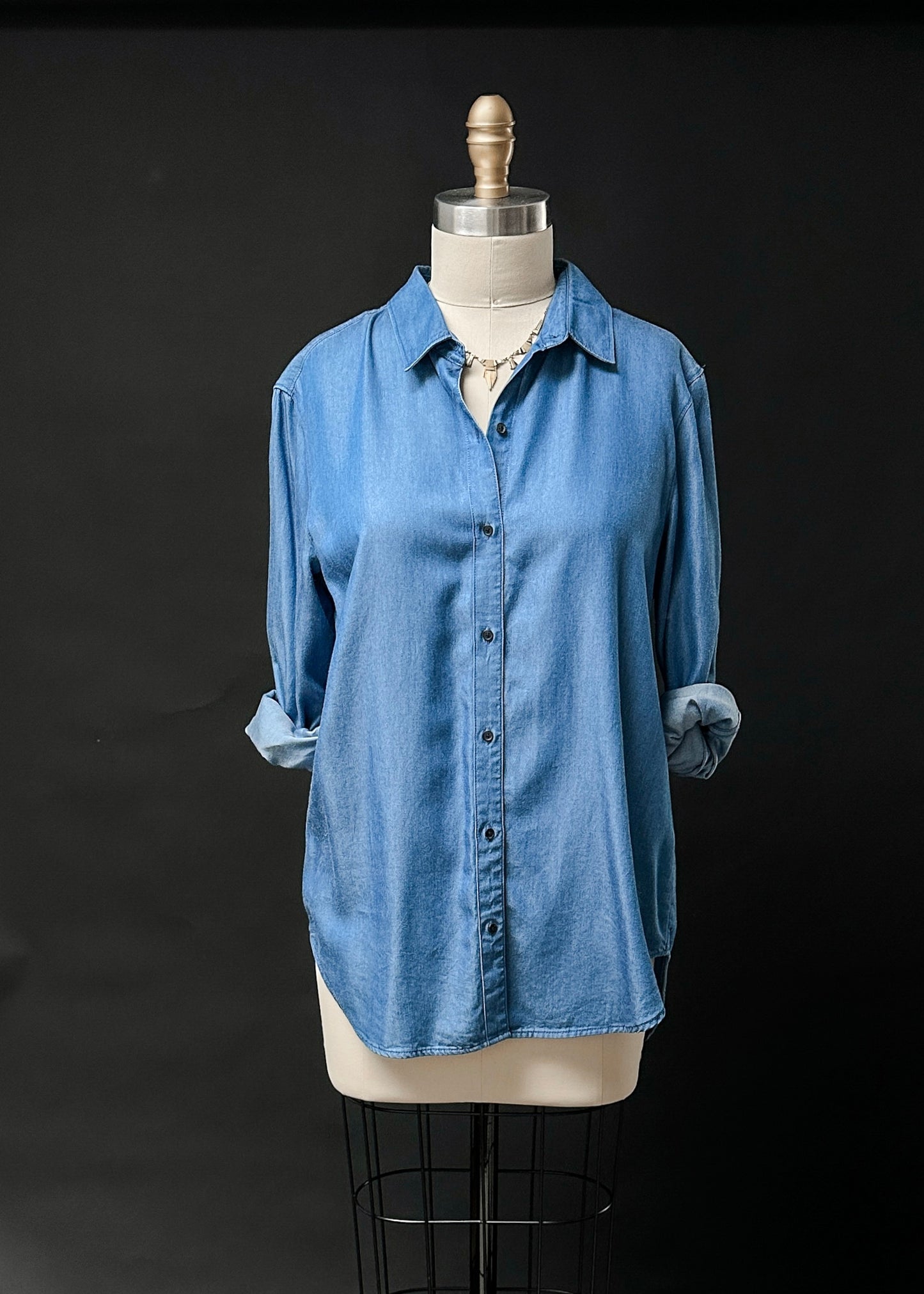 AYR The Clean Shirt Chambray Tencel Denim Button Down Top (M)