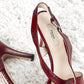 Prada Dark Red and Black Textured Leather Peep Toe Strappy Platform Heels (38.5 or 8.5)