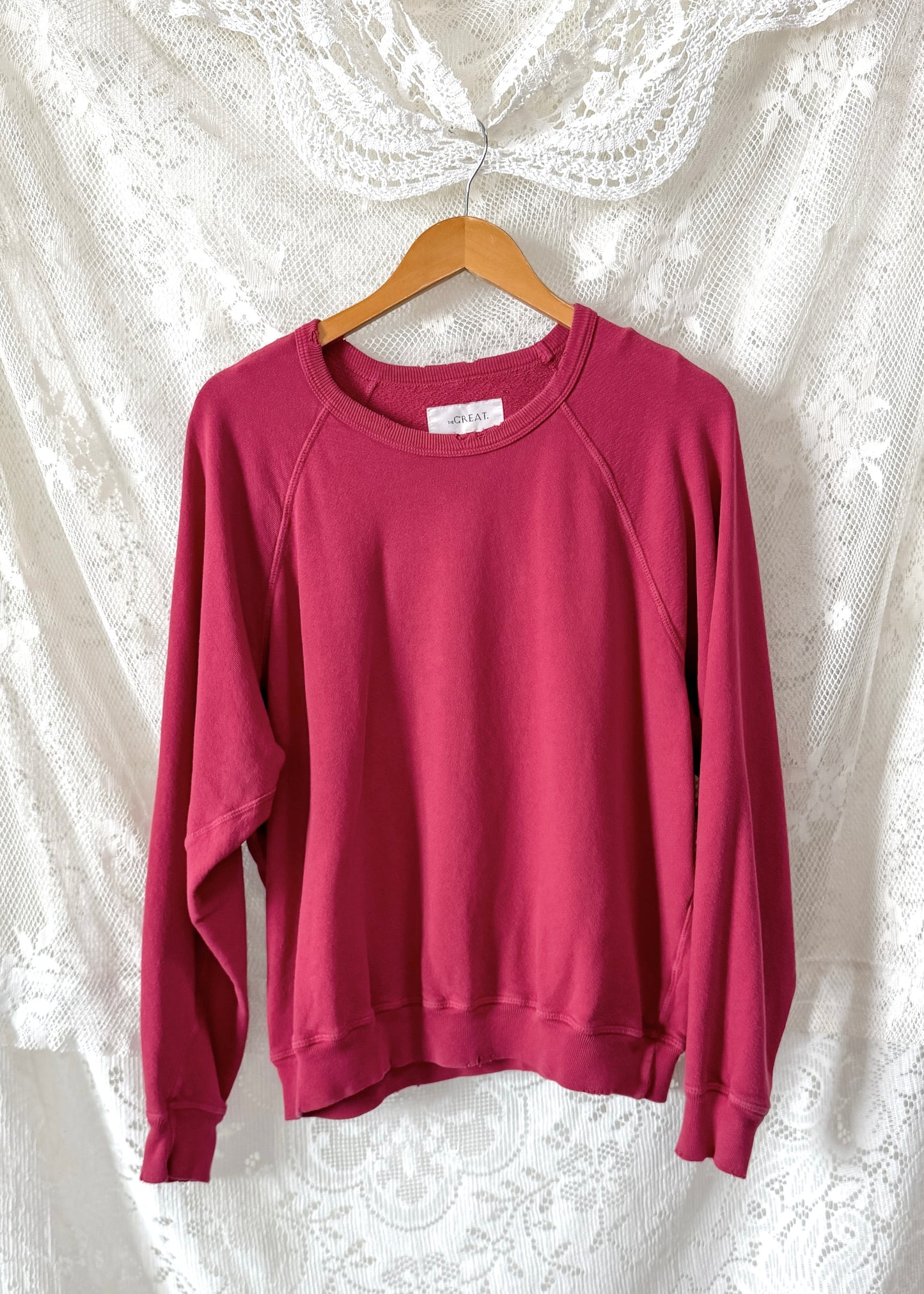 The GREAT College Crewneck Distressed Terry Cotton Sweatshirt (3 or L)