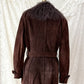 Vintage Chocolate Brown Suede Leather & Mongolian Lamb Fur Collar Penny Lane Coat (M)