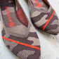 NEW Rothy’s Taupe Camo & Orange Neon Stripe Point Flat Shoes (8)