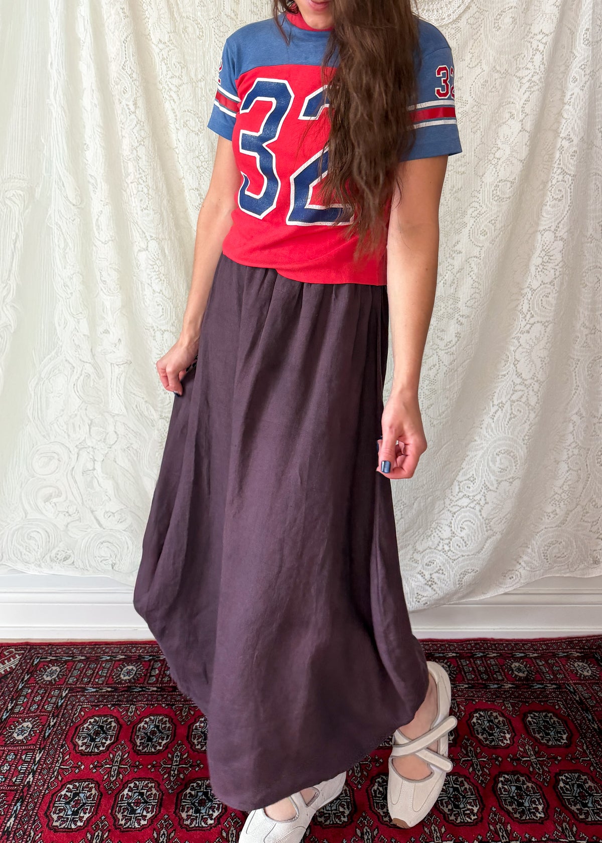 KL Playwear Brown 100% Linen Balloon Maxi Skirt (one size)