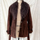 Vintage Chocolate Brown Suede Leather & Mongolian Lamb Fur Collar Penny Lane Coat (M)
