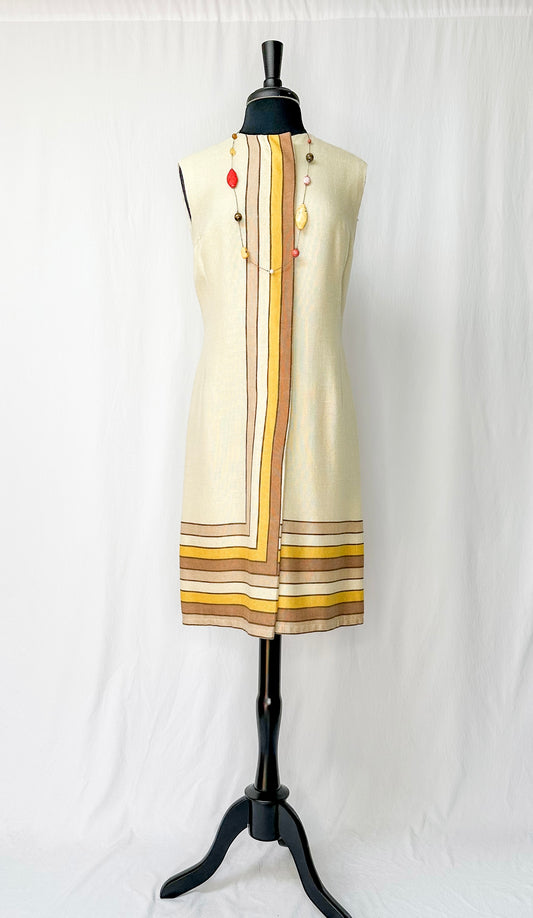 Vintage 1960’s Cream Striped Zipped Front Dress (8)