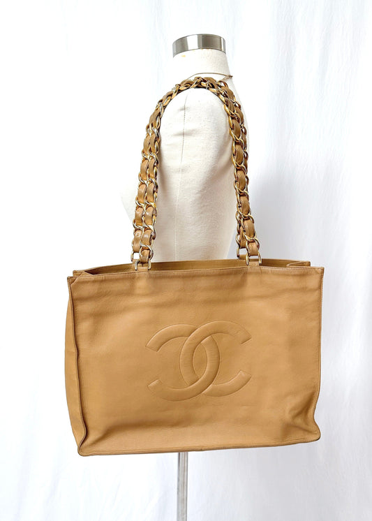 Vintage 90s Chanel Large Timeless Shopping Leather Tote Purse