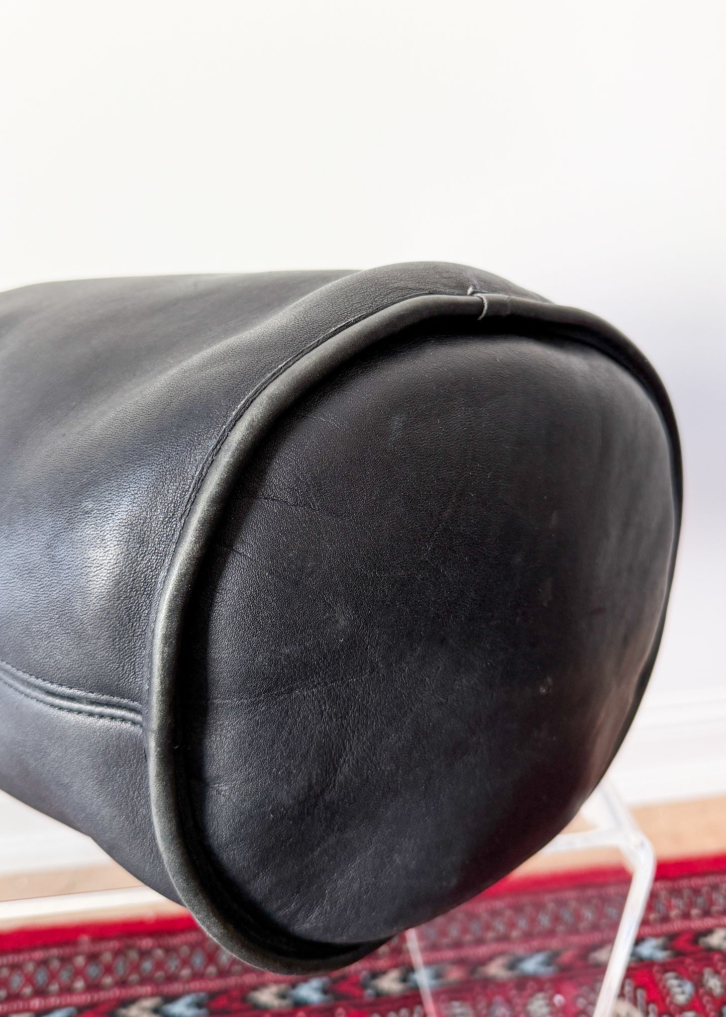 Vintage 90s Coach Black Leather XL Duffle Sac Bucket Purse # 9085