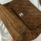 Vintage Chanel Brown Suede Quilted Matelassé Silver Turnlock Tote Purse