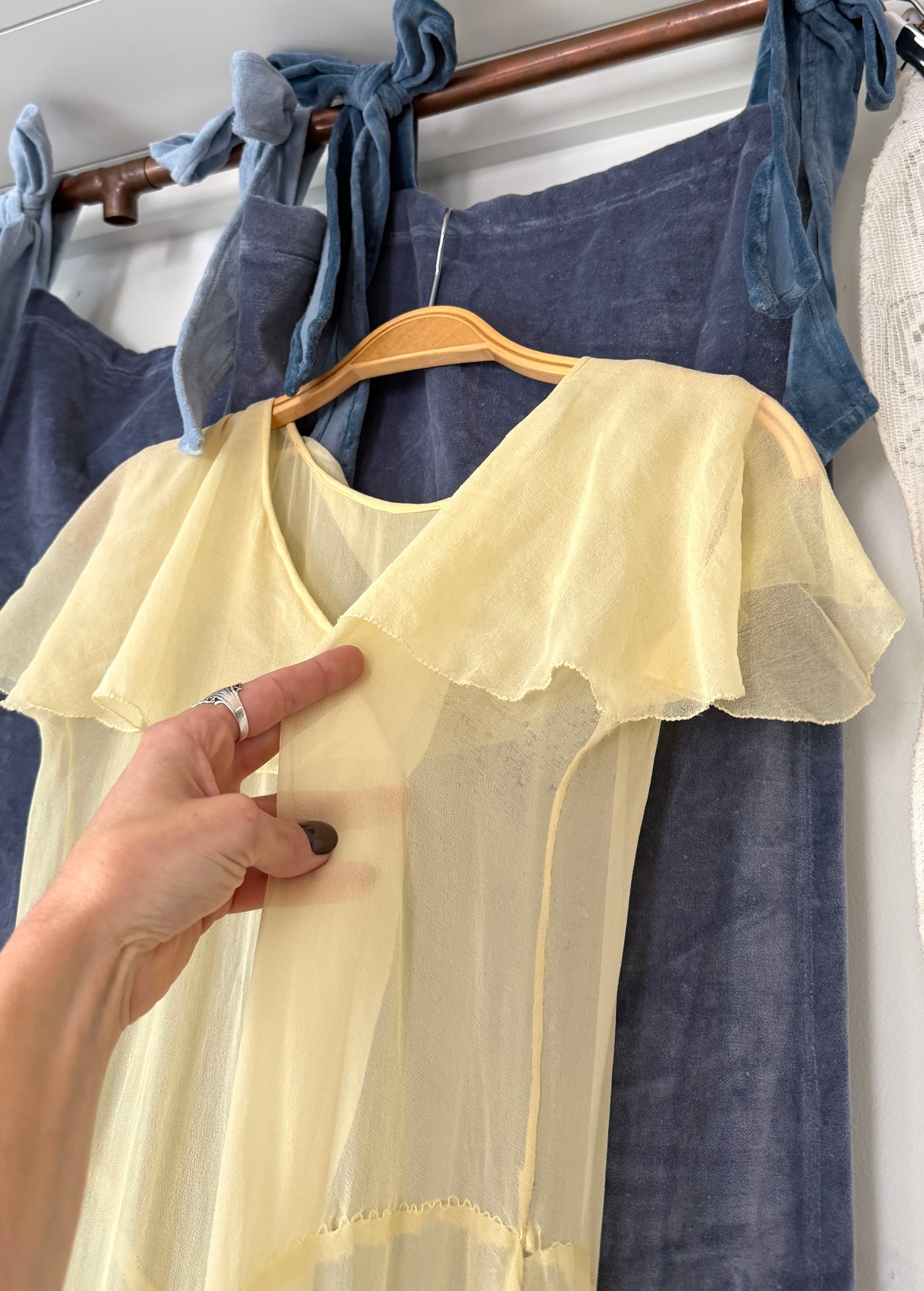 1930s Butter Yellow Silk Chiffon Bias Cut Dress