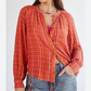 Anthropologie Pilcro Breezy Blouse in Pink Orange Green Gingham (S)