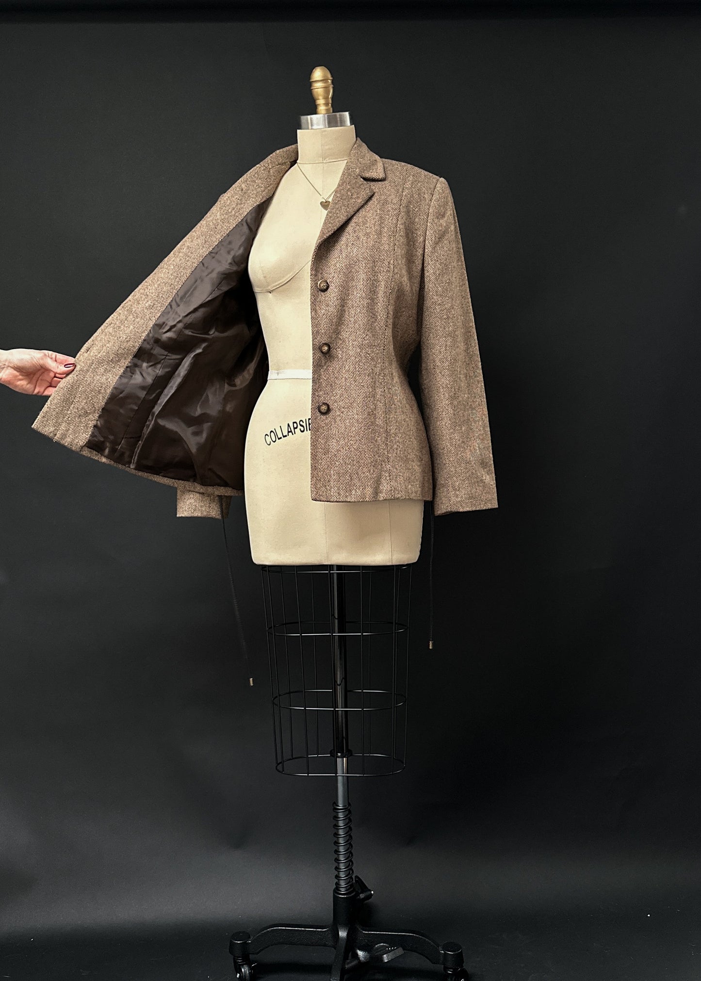 Vintage 90s First Issue Liz Claiborne Brown Tweed Belted Blazer (12)