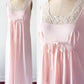 Vintage 90s Baby Pink Square Neck Tie Front Full Length Nighty Sleepwear