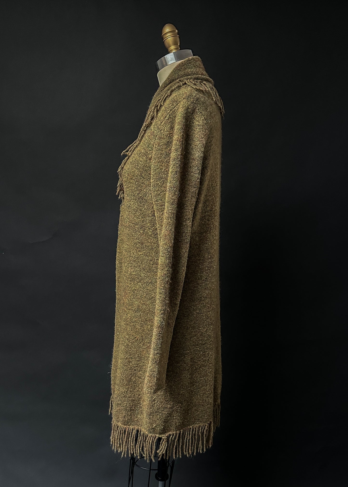 Susan Bristol Green Fringe Single Button Long Cardigan (M)