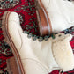 Frye Samantha Hiker Combat in Ivory Leather Shearling and Green Laces Winter Boots (7.5)