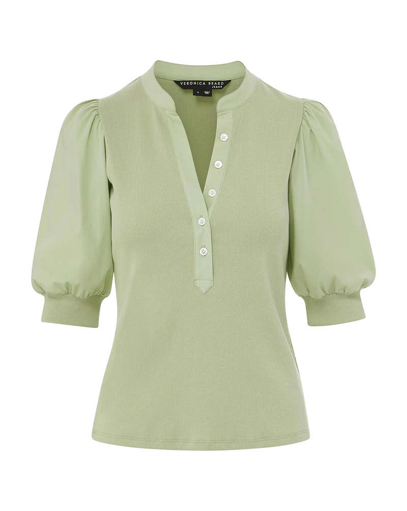 Veronica Beard Coralee Puff Sleeve Top in Dusty Sage Green (XL)