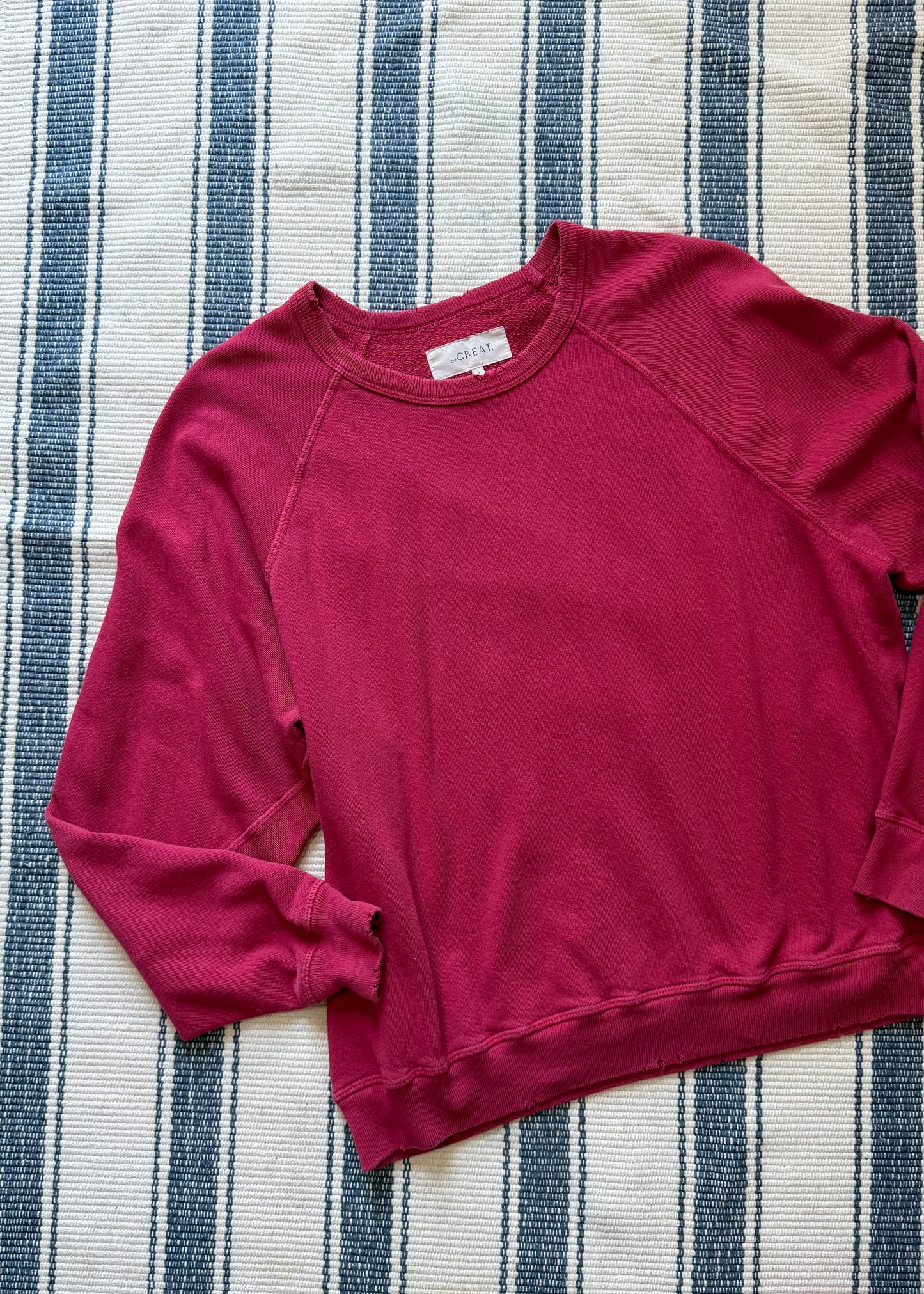 The GREAT College Crewneck Distressed Terry Cotton Sweatshirt (3 or L)