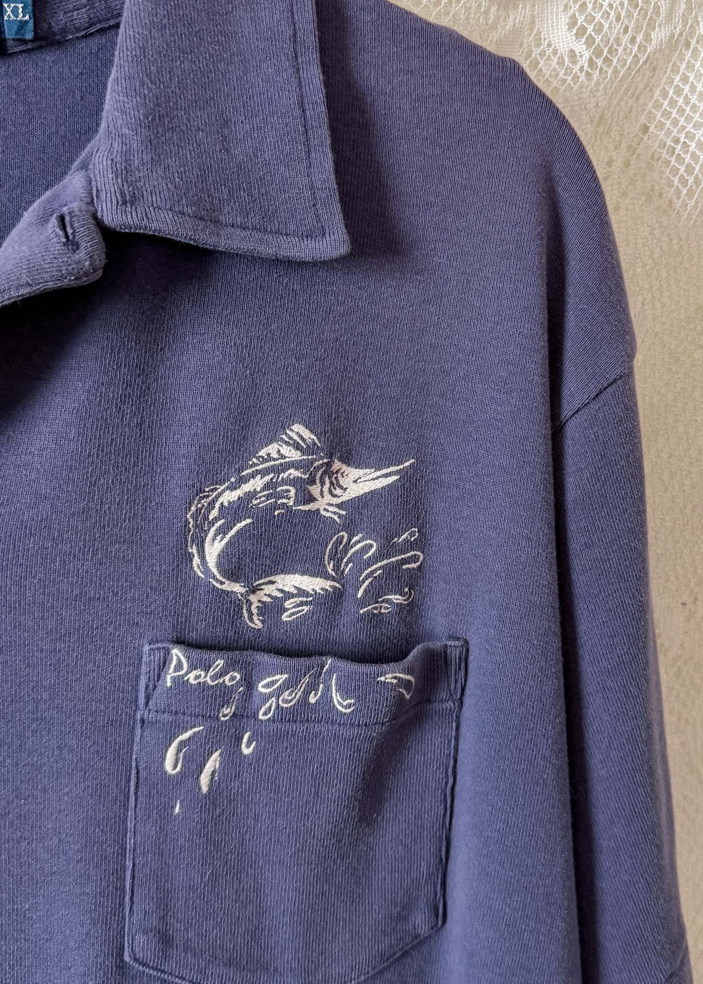 Vintage Polo Ralph Lauren Sailfish Swordfish Navy Embroidered Collared Shirt (mens XL)