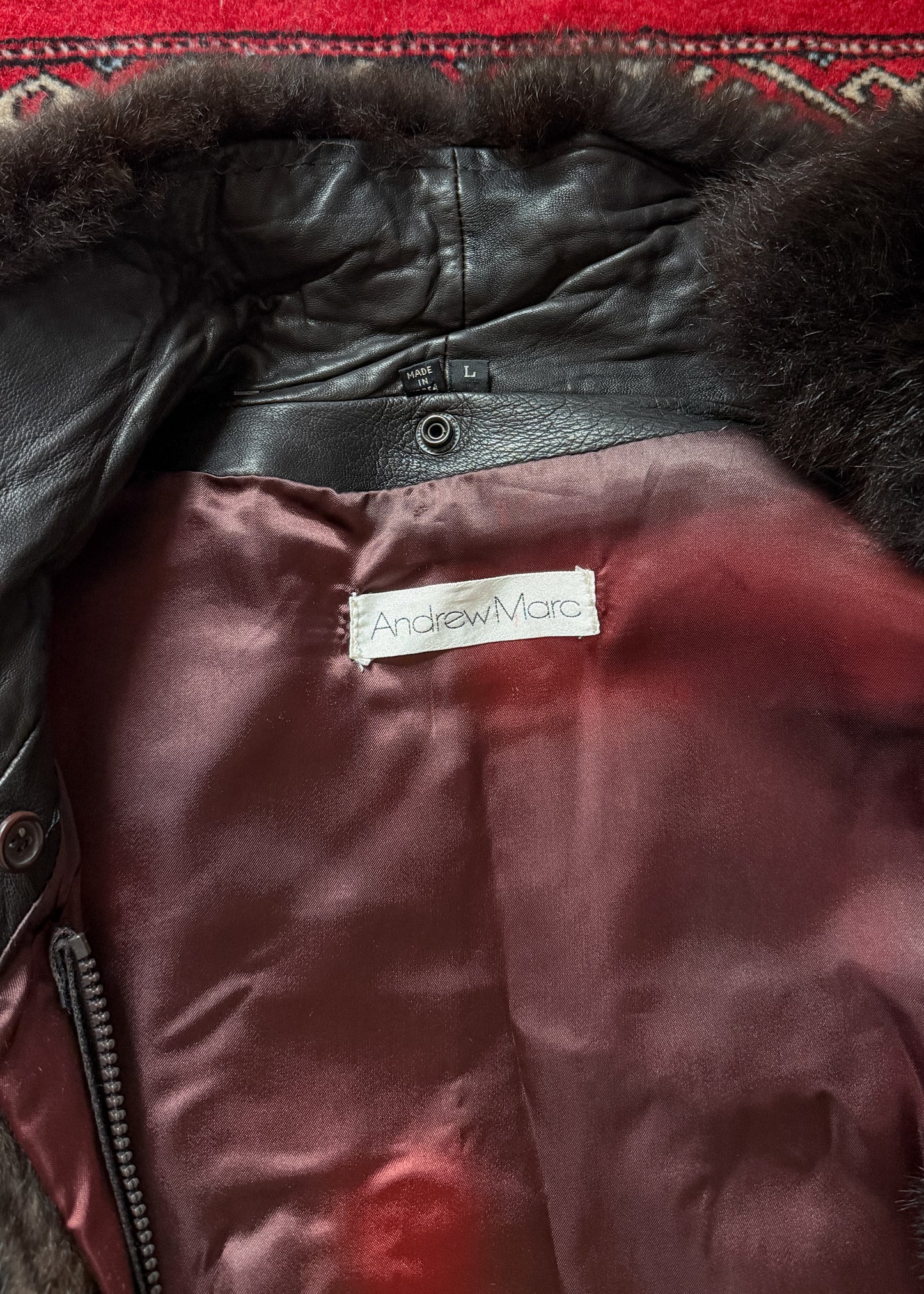 Vintage Andrew Marc Dark Brown New Zealand Opossum Fur & Leather Moto Style Vest
