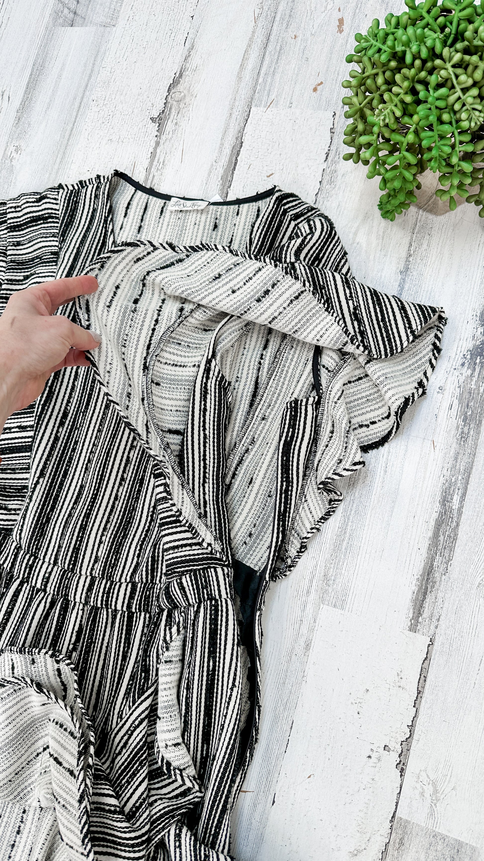 LoveShackFancy Black & White Textured Flutter Sleeve Mini Dress The Wandering Wardrobe Truck LoveShackFancy Black & White Textured Flutter Sleeve Mini Dress The Wandering Wardrobe Truck