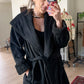 Vintage 80s Lorovi Black Wool Cloak Tie Front Coat (S/M)