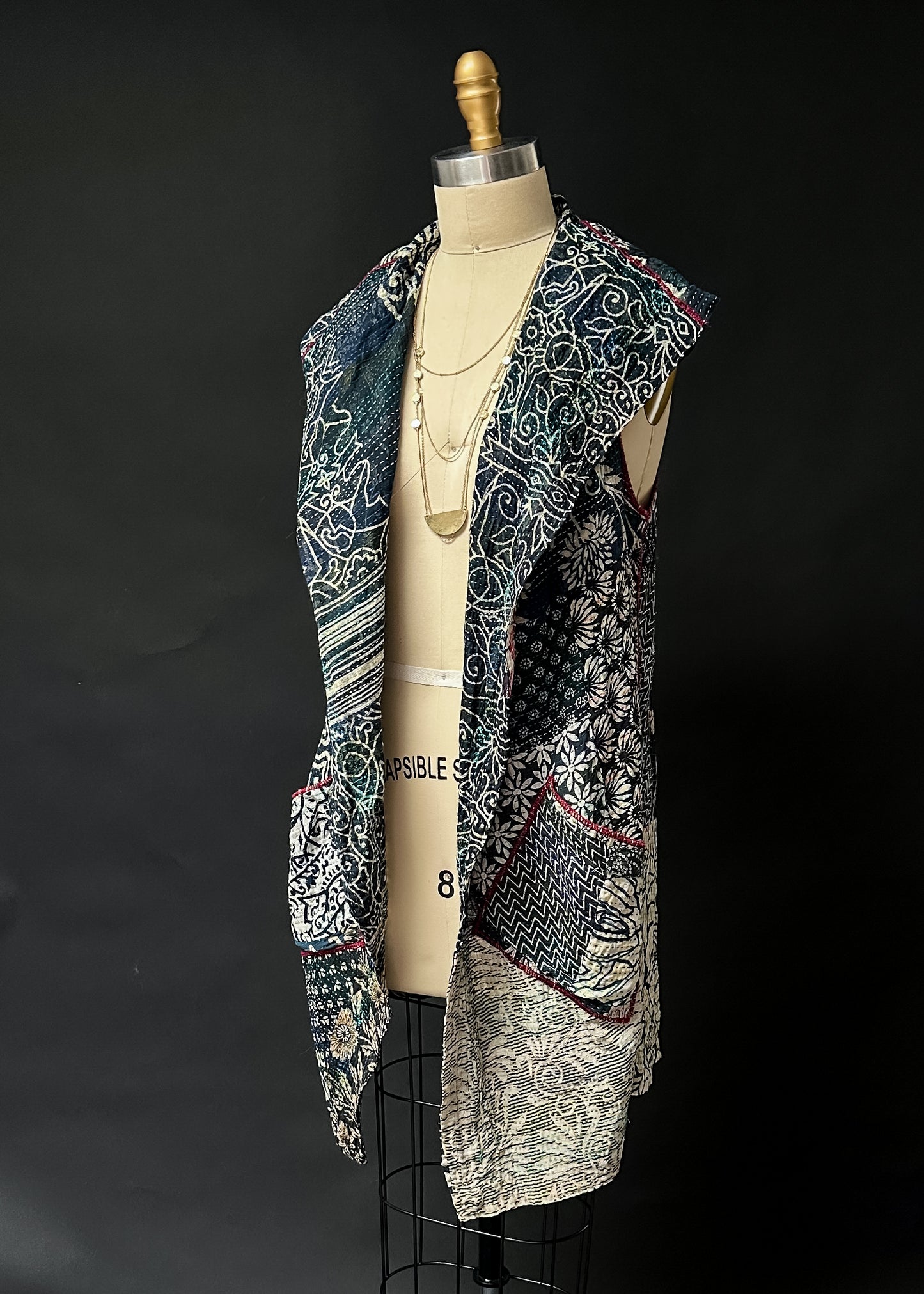 Mieko Mintz Vintage Kantha Cotton Draped Vest