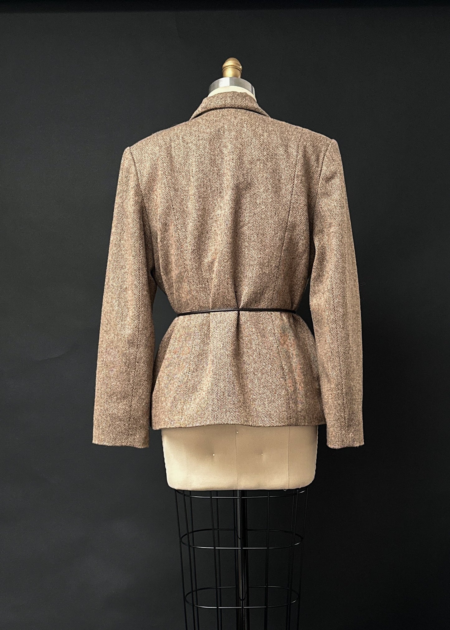 Vintage 90s First Issue Liz Claiborne Brown Tweed Belted Blazer (12)