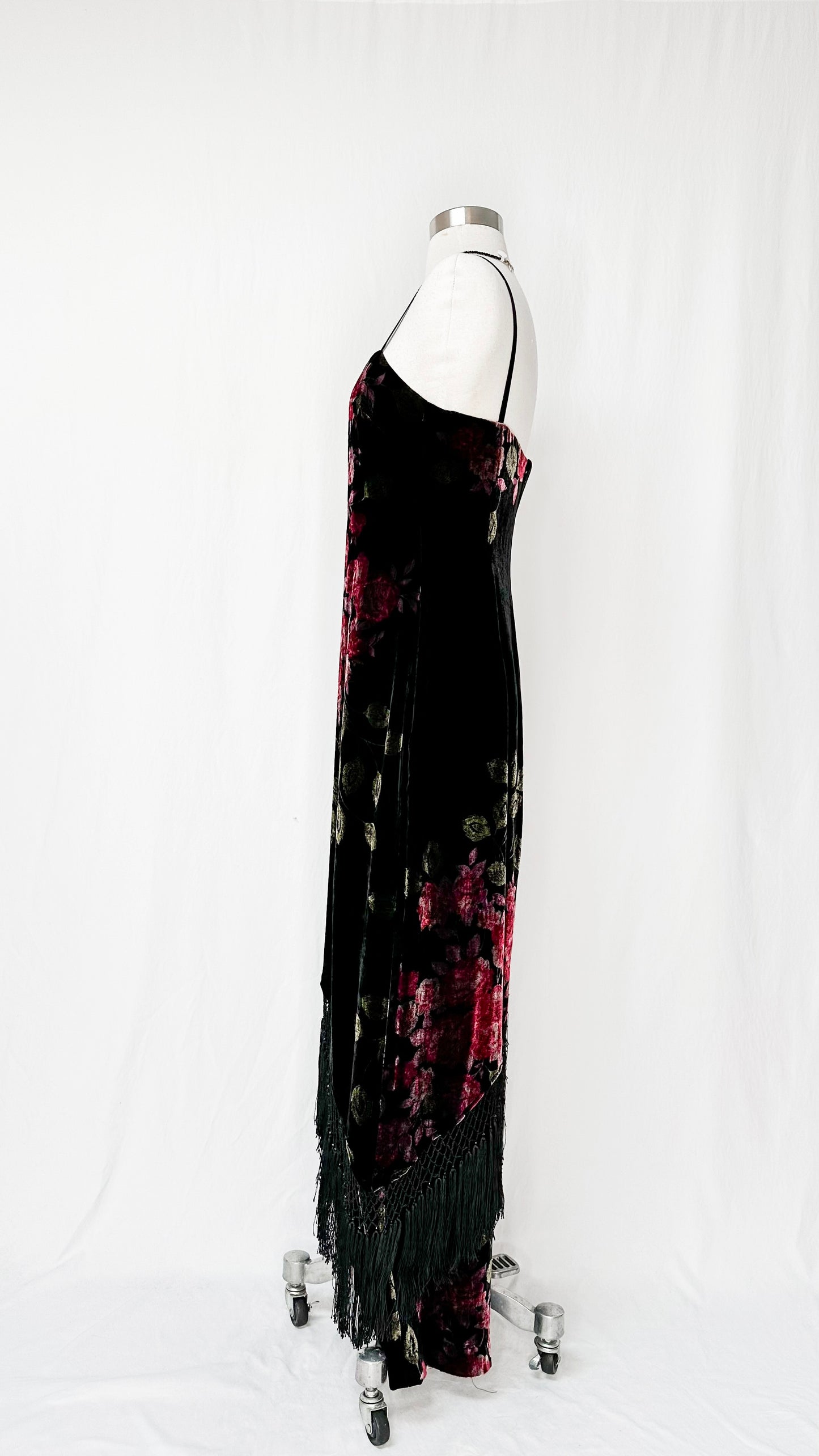 NWT Vintage Rickie Freeman Velvet Rose & Fringe Dress (6)