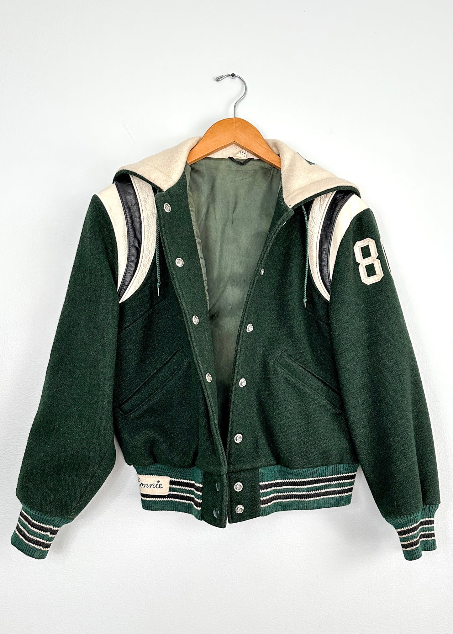 Vintage 70s Elyria Catholic Panthers Green Varsity Lettermen Jacket (S)