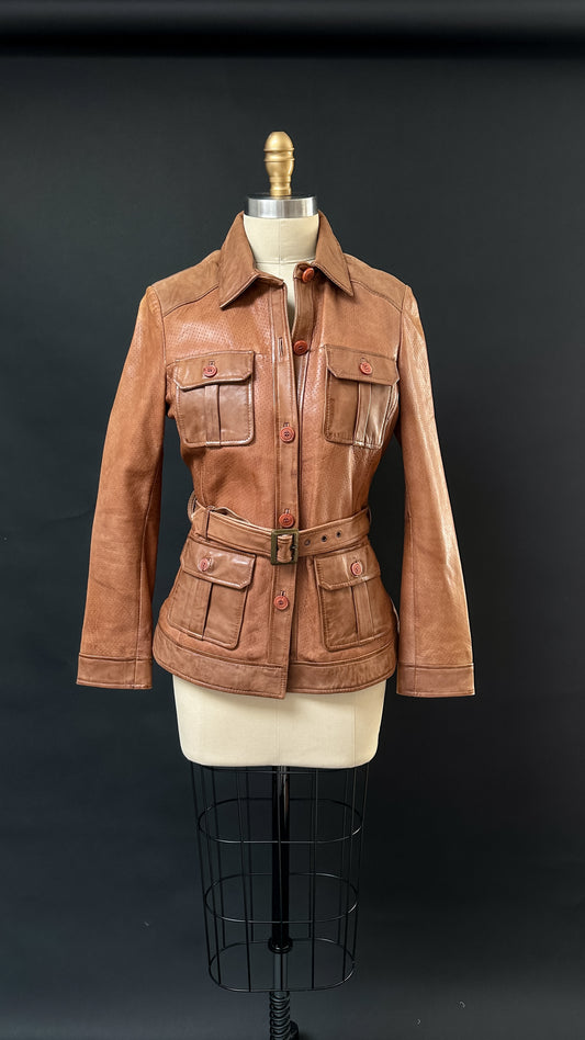 Vintage Scully Light Brown Belted Leather Jacket (S)