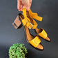 Fendi Yellow Leather Sandals Block Heels (39 or 8.5)