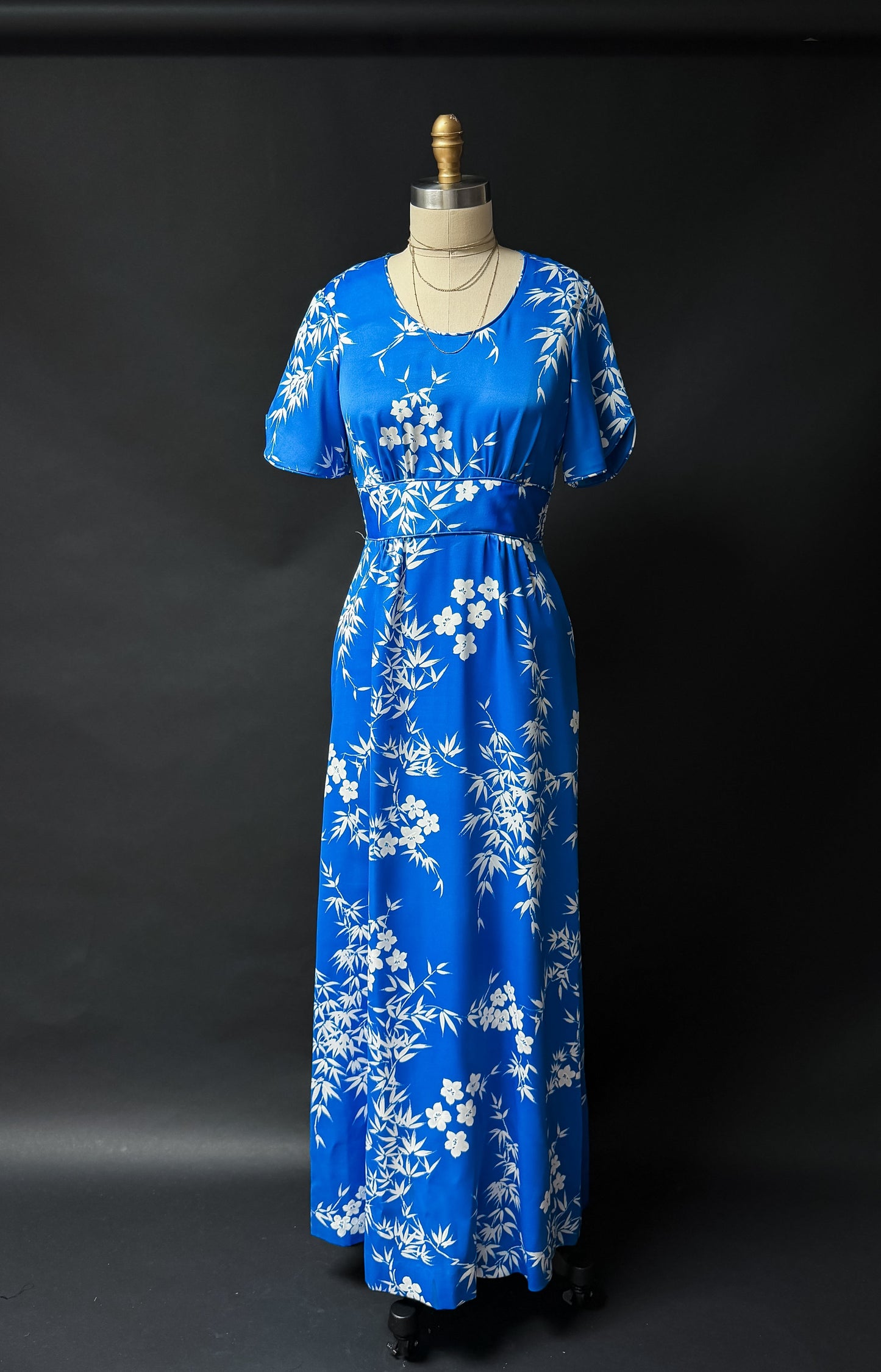 Vintage 70s Liberty House Hawaii Blue Floral Maxi Dress (M)