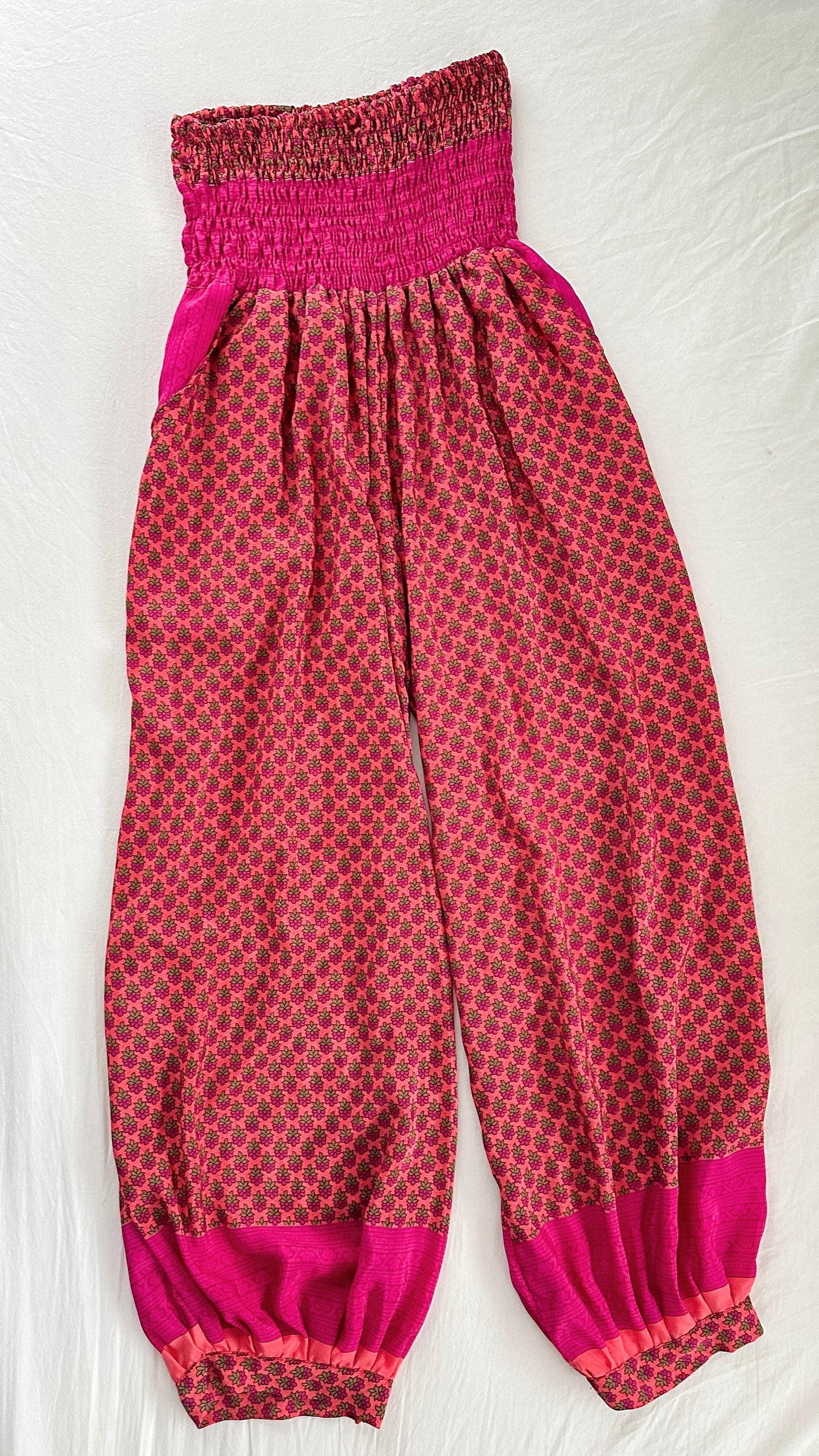 Handmade Pink & Peach Print Silky Pantaloon Lounge Pants (S/M/L)