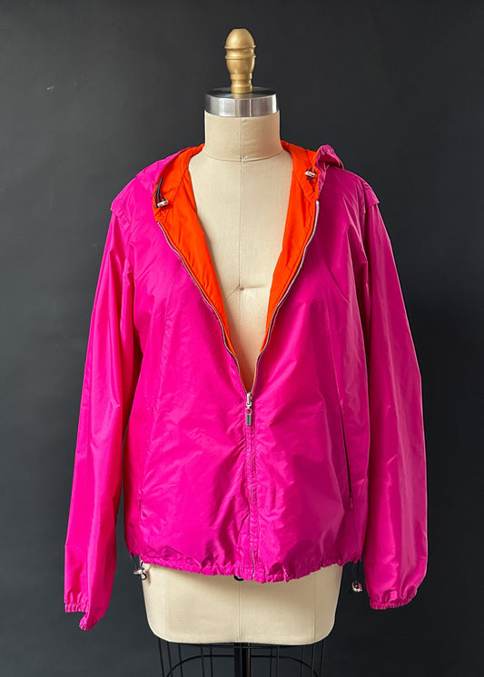 Jil Sander Magenta and Orange Reversible Hooded Wind Breaker Nylon Jacket