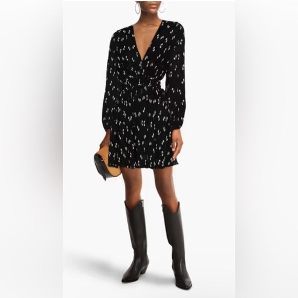 Maje Rionana V-Neck Bow Print Mini Dress (42 or US L)