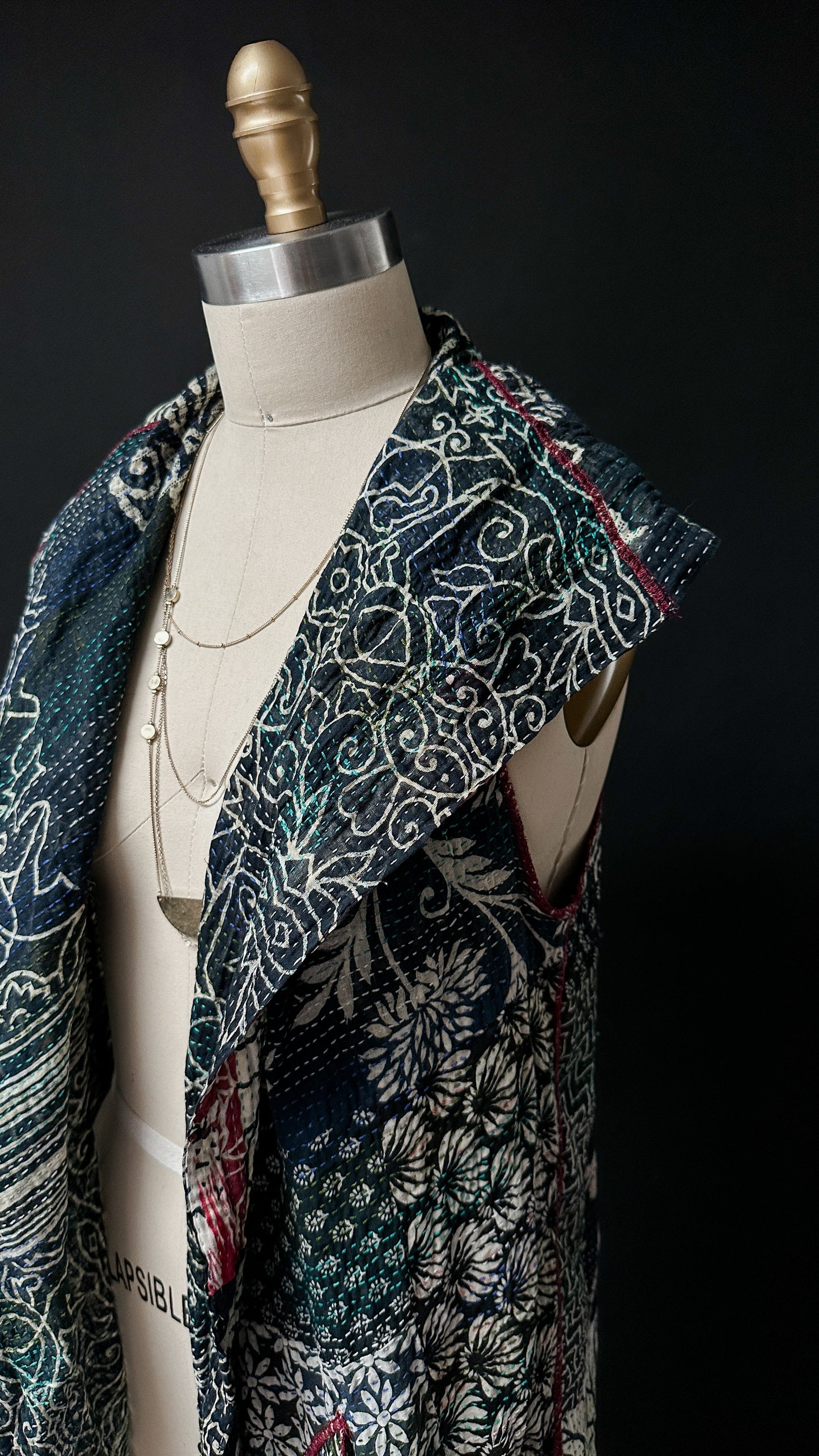 Mieko Mintz Vintage Kantha Cotton Draped Vest