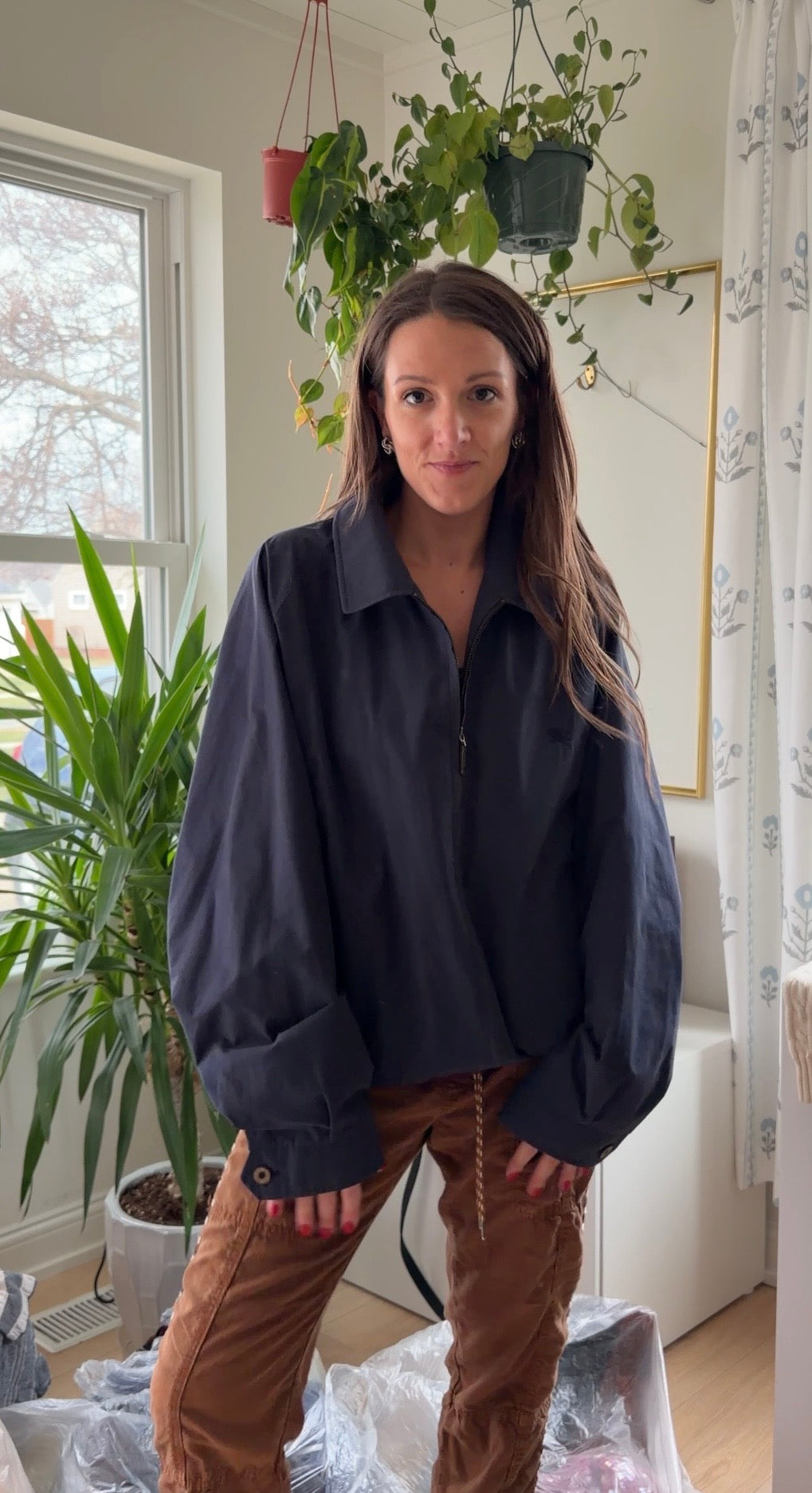 Vintage 90s Burberry Harrington Navy Cotton Windbreaker Spring Men's Jacket (XL)