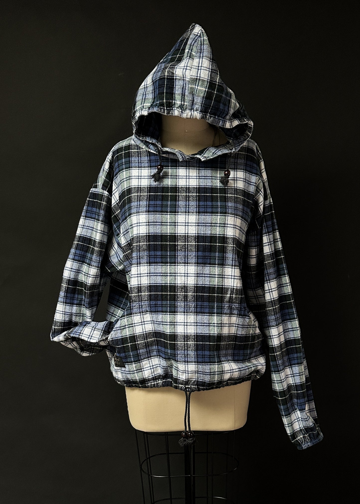 The Vermont Flannel Co. Blue Green and White Cozy Kangaroo Pocket Hoodie (M)